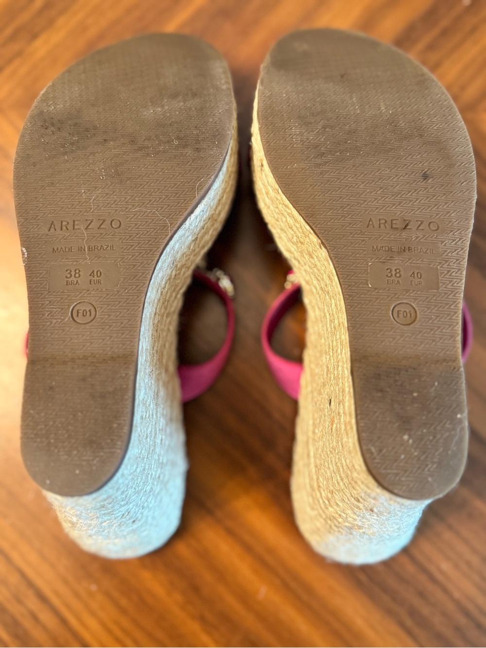 Arezzo Pink Leather Jeweled Espadrille Wedge Sandals Crystal Platform Size 9US - Picture 12 of 13